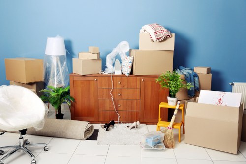 Stacked and protected furniture items stored safely in Paddington